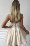 Cute Sweetheart Lace Applique Short Above Knee Button Homecoming Dress