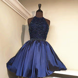 Blue Halter Sequins Beading Short Homecoming Dresses