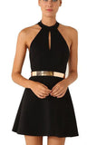 Black Halter Sleeveless Gold Belt Short Homecoming Dresses