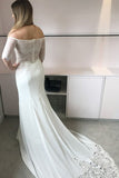 Off Shoulder Half Sleeves Lace Mermaid Wedding Dresses