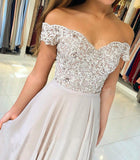 Off the Shoulder Sweetheart Lace Appliques Prom Dresses with Chiffon Party Dresses