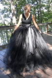 2024 balck organza A-line V-neck bowknot ball gown dresses long prom
