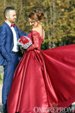 Red Long Sleeves Off Shoulder Ball Gowns Long Prom Dresses