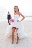 Sweetheart Ivory Ruffled High Low Organza Corset Bridal Gowns Long Wedding Dresses