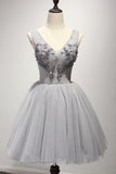 Grey V Neckline Short 2024 Party Prom Dresses Perfect Sweet 16 Dress