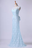 2024 Bateau Prom Dresses Lace Sheath Floor Length With PFMSA4JJ
