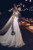 A Line Spaghetti Straps V Neck Beach Wedding Dresses Backless Summer Bridal Dresses STF15494