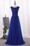 2024 A Line Scoop Tulle With Beading Prom Dresses PZCATXM9