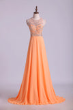 2024 Halter A-Line Prom Dresses Tulle And Chiffon Sweep PE5ME9R7