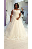 Tulle A Line With Applique Court Train Wedding Dresses Cap STFPHSATMD8