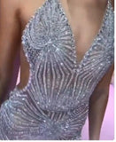 Sexy Sparkly Halter Mermaid Short Prom Dresses, Backless V neck Cocktail Dresses STF15361