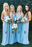 Elegant A Line Sky Blue Mismatched Bridesmaid Dresses Chiffon Long Prom Dresses STF15152
