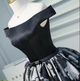 Black Satin Off the Shoulder Cute Homecoming Dresses Short Prom Dress Hoco Gowns STF14967