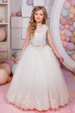 2024 Ball Gown Flower Girl Dresses Scoop Tulle With Applique PB6L6PSK