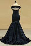 2024 Mermaid V Neck Prom Dresses Satin Beads&Sequince P53PLMDD