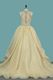 2024 Organza A Line Scoop Wedding Dresses With Beading PG6T46B4