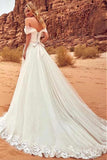 Charming Off The Shoulder Tulle Long Beach Wedding Dress With STFPYAQGZNX