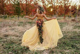Chic Two Pieces Yellow Long Country Wedding Dresses With Lace, Cheap Prom Dresses STF15508