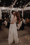 Elegant Long Sleeve Ivory Sheath Wedding Dresses Backless Lace Applique Country PRKZS9C6