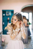 Chic A-Line Long Sleeves Lace Bodice See Through Wedding Dresses Backless Country Wedding STFPY73AEE8