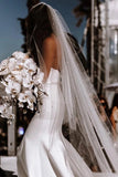 Spaghetti Straps Mermaid Satin Sheath Ivory Wedding Dresses, Wedding Gowns STF15417