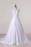 2024 Wedding Dresses Scoop With Applique And Sash A Line P27NDYJD