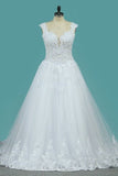 2024 Wedding Dresses Off The Shoulder Tulle With Applique A Line P99FHJNF