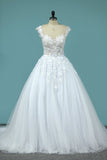 2024 Wedding Dresses Scoop Tulle With Applique A Line PNAJFEM1