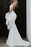 Backless Mermaid Spaghetti Straps Lace Backless Wedding Dresses Beach Bridal Dresses STF15056