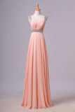 Simple Prom Dresses With Cap Sleeves A-Line V-Neck Floor-Length Chiffon PFPPGQFD