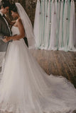 Simple Strapless Tulle Lace Wedding Dress Beach Bridal Gown PQR9J933