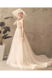 Ivory Jewel Sleeveless Tulle Wedding Dress With Lace A Line Pleats Open Back Bridal STFPXNMNP57