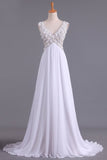2024 White V-Neck Prom Dresses A Line Chiffon P8BDKRS9
