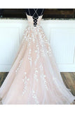 Spaghetti Straps Floor Length Prom Dress With Appliques Long Evening Dress Lace PLN2ZEMM
