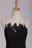 2024 Black Evening Dresses Scoop Tulle With Applique Sweep Train PFGCDS9G
