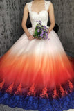 Princess Sweetheart Lace Appliques Ombre Tulle Long Prom Dresses Wedding Dresses STF15309