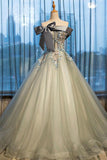 Ball Gown Strapless Appliques Beads Tulle Quinceanera Dresses with Lace up, Prom Dresses STF15564
