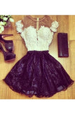 2024 A Line Scoop Short Sleeves Lace Homecoming Dresses PLQTJNKJ