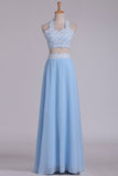 2024 A Line Halter Two Pieces Chiffon With Applique Prom P5E89LSN