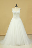 2024 Plus Size A Line Straps Wedding Dresses Tulle With Beading Chapel PJEQYCL3