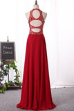 2024 A Line Scoop Prom Dresses Chiffon With Beaded Bodice PRB1JCHN