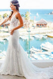 Romantic Deep V Neck Sleeveless Lace Wedding Dress Mermaid Wedding Dresses With STFP2NSHCG1