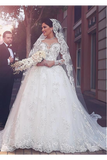 A Line Round Neck Tulle Wedding Dresses With Appliques Wedding STFPYP3F2BA