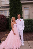 Ball Gown Pink Tulle Spaghetti Straps Prom Dresses, Long Cheap Formal Dresses STF15068
