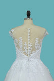 2024 A Line Tulle Wedding Dresses Scoop Cap Sleeves With Applique P6EKKRAJ