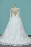 2024 Plus Size Wedding Dresses Long Sleeves Bateau A Line Tulle PDESNQJH