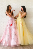 A Line Spaghetti Straps V Neck Lace Appliques Beads Lace Up Prom Dresses (Leave A Or B In The Remark STFPTGRK67K