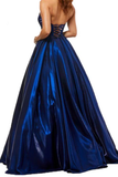 A Line Satin Sweetheart Strapless Prom Dresses With Pockets Evening STFPEXZJBPY