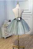 Luxury Waist Flowers See Through Backside Lolita Dress, Short Tulle Homecoming Dresses STF14980