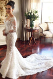 Charming Mermaid Long Sleeves Wedding Dress with Lace Appliques, Wedding Gowns STF15108